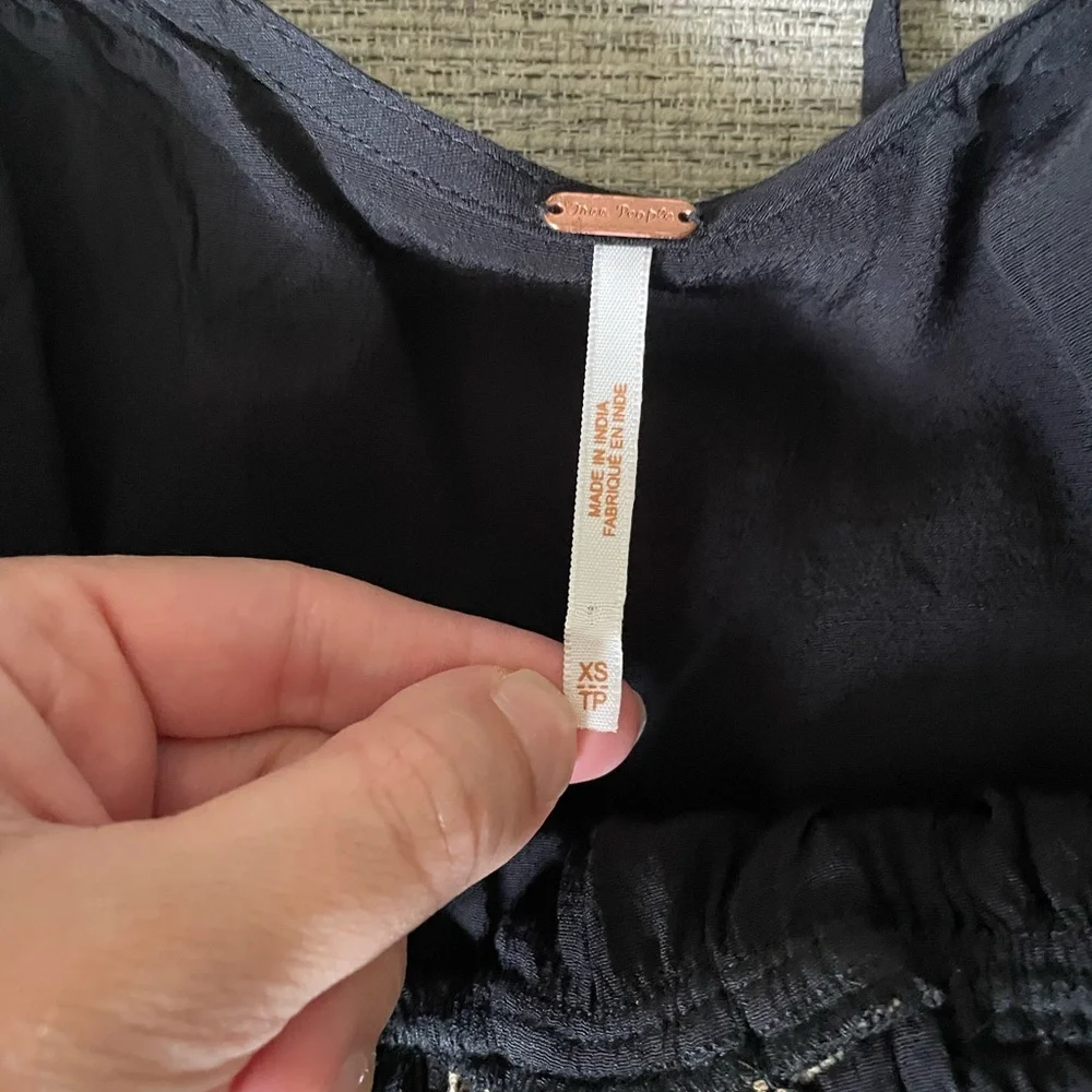 Free People Black Tank Top with Beige Trim